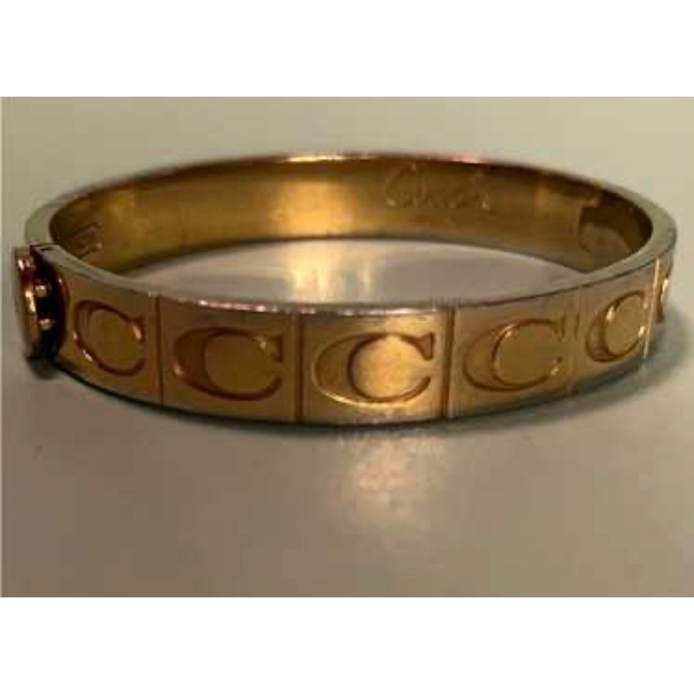 Coach Bangle Bracelet Womens OS Gold Signature C Hinged Designer Classic Luxury